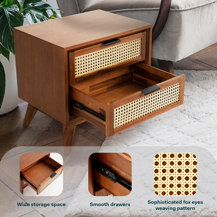 Bayou Breeze Jasper Solid Wood Nightstand Fully Assembled, 2 Drawer Nightstands, Side Table